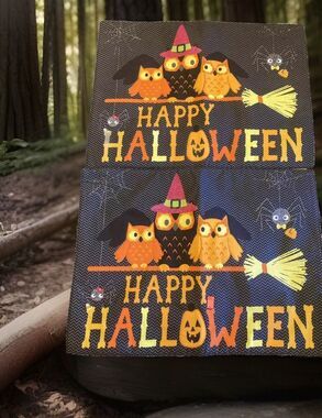 Midnight Market 2 Happy Halloween Placemats Owls Spider Witches Broom Pumpkin